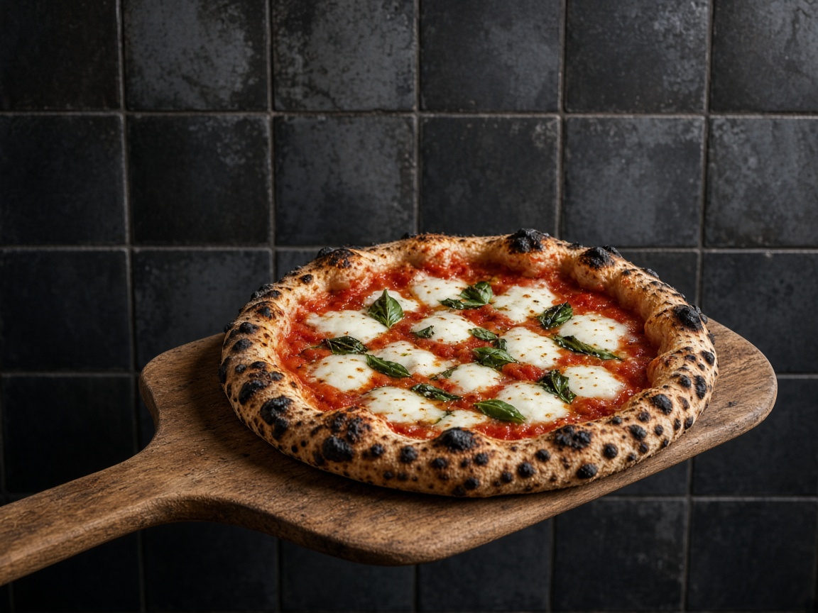 Falon pizza a fából készült lapáton.